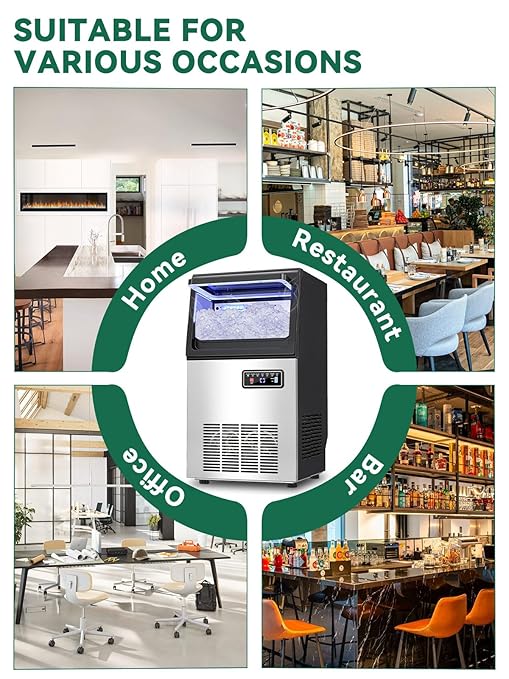 Commercial Nugget Ice Maker Machine with 12Lbs Storage Bin, 70Lbs/24H Stainless Steel Undercounter/Freestanding Pellet Crushed Chewable Ice Maker with Self-Cleaning for Home, Party, Office