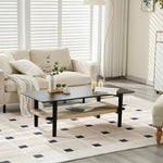 Load image into Gallery viewer, Kmax Coffee Table with Storage, Black Coffee Table Farmhouse Living Room Tables Rectangular Center Table with Rope Woven/Rattan Storage Shelf for Living Room Reception