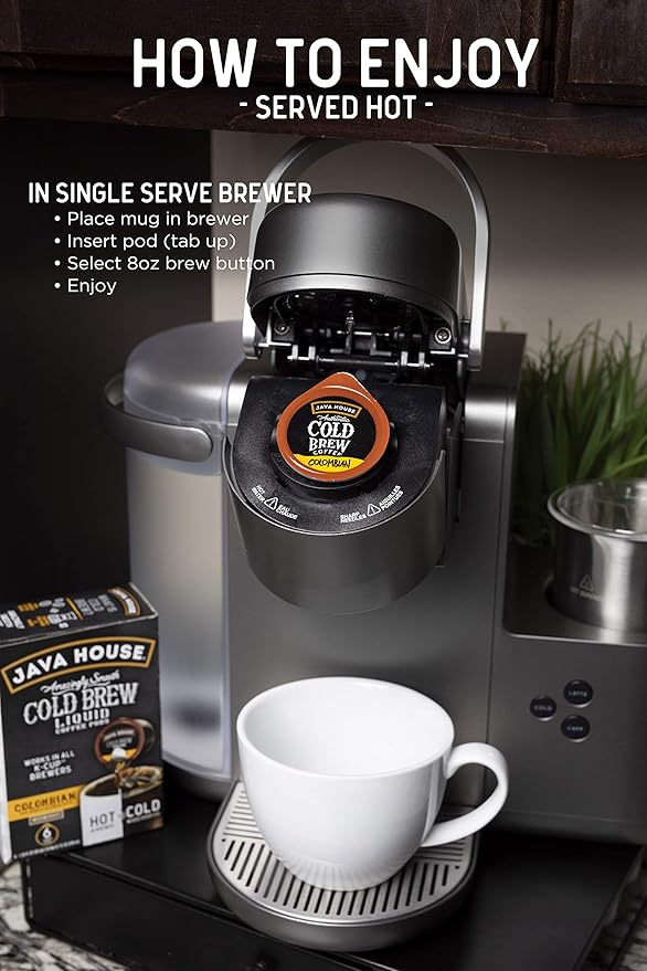 Java House Cold Brew Coffee Concentrate Single Serve Liquid Pods, Peel and Pour, Ready Hot or Iced, TSA Approved