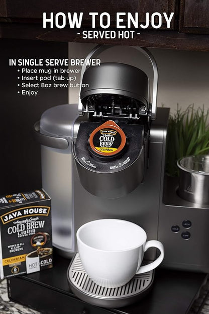 Java House Cold Brew Coffee Concentrate Single Serve Liquid Pods, Peel and Pour, Ready Hot or Iced, TSA Approved