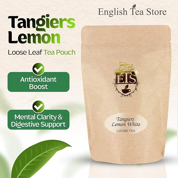 English Tea Store Tangiers Lemon Flavored White Tea Loose Leaf - 2oz | Light and Brisk White Tea with Fresh Lemon Flavor | Elegant Citrus Tea Inspired by North Morocco