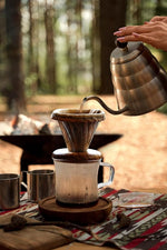 Load image into Gallery viewer, ATHIA Glass Pour Over Coffee Dripper Set, Glass Cone Dripper, Reusable Cloth Filter, Leather Cup Sleeve, Minimal Single Cup SET, for outdoor, office or at home (Olive Wood)