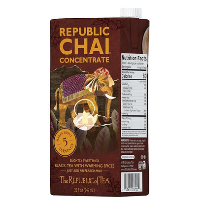 The Republic of Tea – Republic Chai Black Tea Concentrate, 6 Cartons – 32 fl oz (5 Servings), Chai Latte Mix, Naturally Caffeinated, Gluten Free