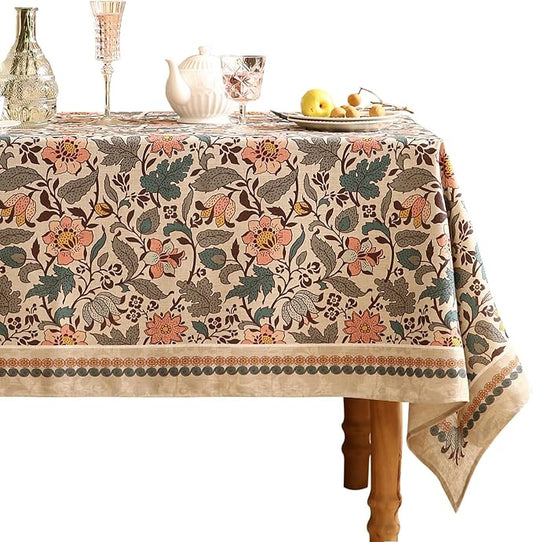 Designer Boho Floral Square Tablecloth,Linen Lotus Flower Pattern Colorful Indoor Table Cloth,Durable Decor Tablecloths for Dining Thanksgiving Kitchen Christmas,67"*67"-Hazel A