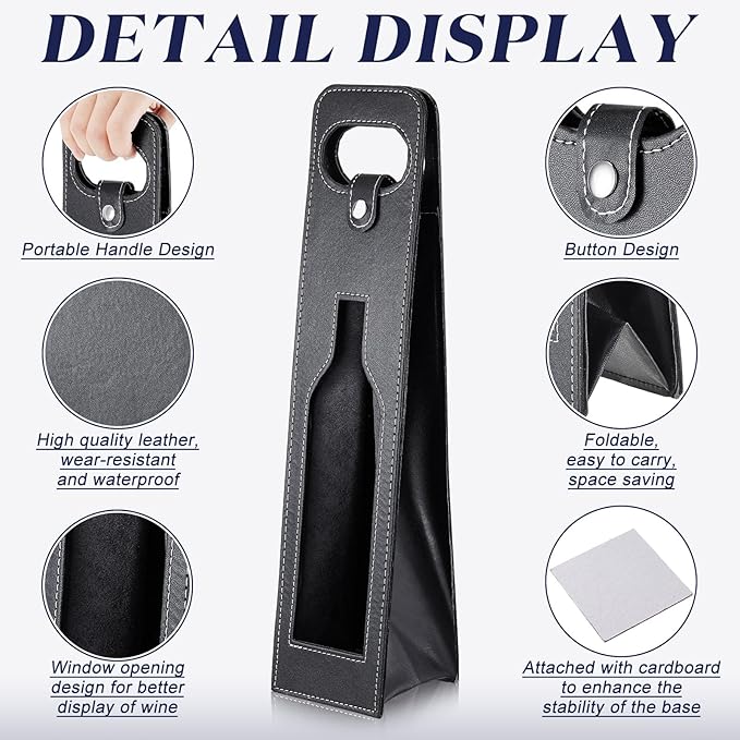 Abbylike 4 Pcs Wine Tote Bag Reusable Leather Wine Carrier Tote Wine Purse Case Holder Single Bottle Champagne Beer Gift Bags Carrier for Christmas Wedding Birthday(Window Style,Black)