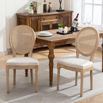Load image into Gallery viewer, French Country Dining Chairs Set of 2, Beige Cane Back Rattan Dining Chairs with Linen Upholstered Seat, Solid Wood Legs, Farmhouse Kitchen &amp; Dining Room Chairs, Sillas De Comedor (Beige, 2Pcs)
