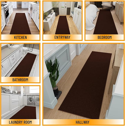 Ottomanson Hallway Runner Rug 2'7" x 9'10" Non Slip Solid Area Rugs Easy to Clean Laundry Rug Runner Durable & Pet Friendly Floor Carpet Runners for Hallways Entryway Living Room Kitchen, Brown