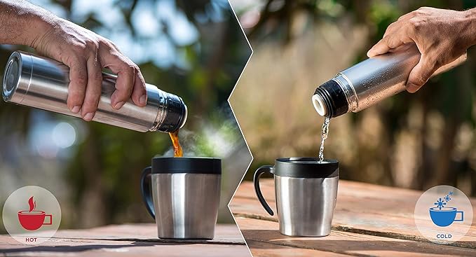 Mixpresso Coffee Flask & Coffee Mug, Stainless Steel Coffee vacuum flask For Hot Coffee or Cold Tea Fits Car Caddy or Backpack, Leak Proof Travel Mug, 17 Ounce Coffee Thermos