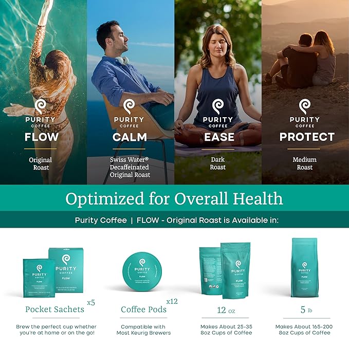 Purity Coffee FLOW Medium Roast Organic Coffee - USDA Certified Organic Specialty Grade Arabica Whole Bean Coffee - Third Party Tested for Mold, Mycotoxins and Pesticides - 5 lb Bag