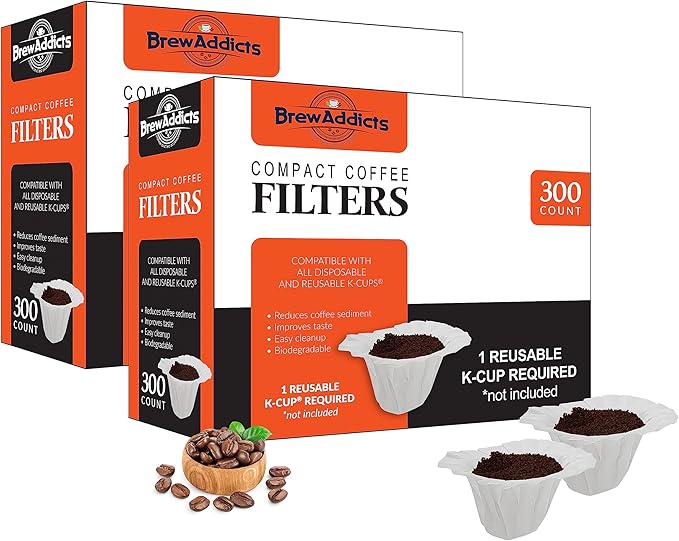 600 Paper Coffee Single-Use Filters, for Keurig Brewers and Compatible with K-Cup Pods 1.0 & 2.0 Models, White Compact Design