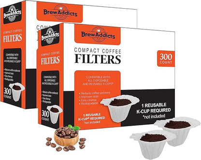 600 Paper Coffee Single-Use Filters, for Keurig Brewers and Compatible with K-Cup Pods 1.0 & 2.0 Models, White Compact Design