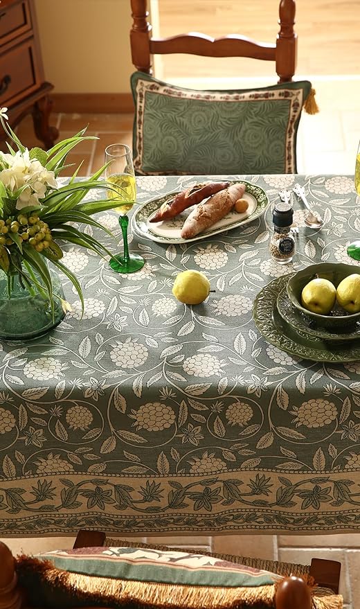 Designer Grayish Green Linen Small Tablecloth Rectangular,Floral Stain Resistant Table Cloth,Fall Vintage Decor Tablecloths for Dining Thanksgiving Kitchen Party,55"*71"-Andrew A