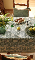 Load image into Gallery viewer, Designer Grayish Green Linen Long Rectangle Tablecloth,Floral Stain Resistant Table Cloth,Fall Vintage Decor Tablecloths for Dining Thanksgiving Kitchen Party,63"*102"-Andrew A