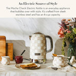 Load image into Gallery viewer, MACKENZIE-CHILDS Electric Kettle, Stainless-Steel Tea Kettle, Brown-and-White Mocha Check