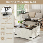 Load image into Gallery viewer, Furnideco Farmhouse Lift Top Coffee Table, Square Wood Center Table with Large Hidden Storage Compartment for Living Room, Rustic Cocktail White Modern Table with Hinged Lift Top, Brown Top