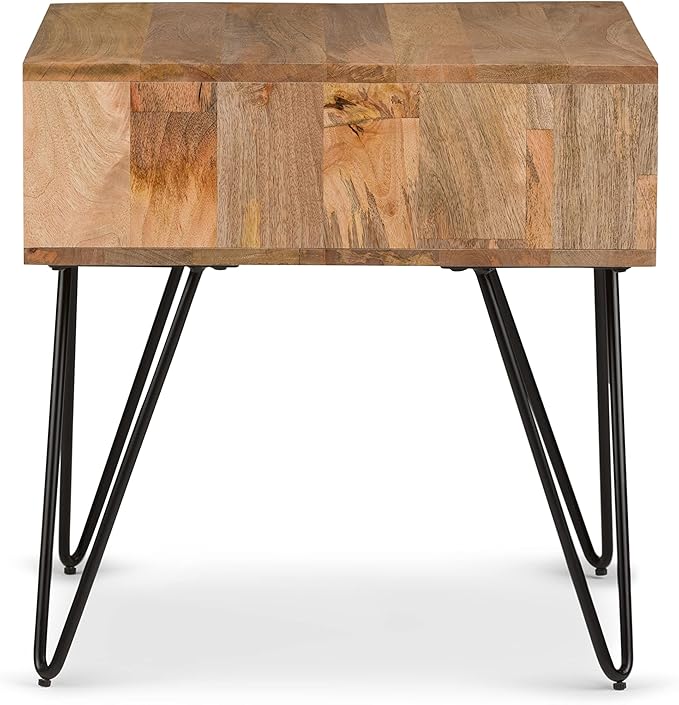 SIMPLIHOME Hunter SOLID MANGO WOOD and Metal 22 inch Wide Square Industrial End Side Table in Natural for the Living Room and Bedroom