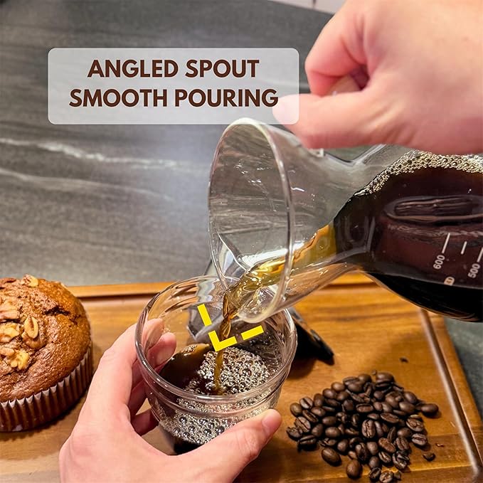 Pour Over Coffee Maker - 20 Oz (600ml) Borosilicate Glass Carafe - Reusable Stainless Steel Filter Paperless Dripper - For Home & Office & Resteraunt & Camping