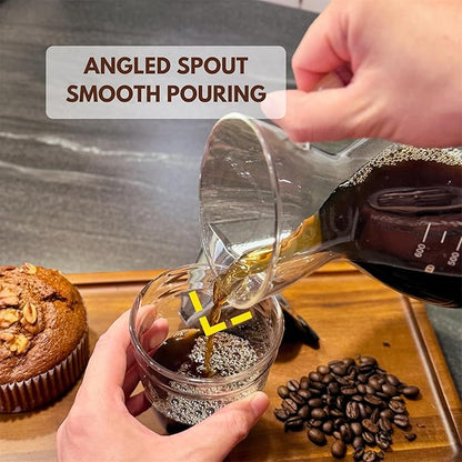 Pour Over Coffee Maker - 20 Oz (600ml) Borosilicate Glass Carafe - Reusable Stainless Steel Filter Paperless Dripper - For Home & Office & Resteraunt & Camping