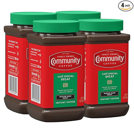 Community Coffee Cafe Special Decaf Blend Instant Coffee, Medium-Dark Roast, 7 oz Jar (Pack of 4)