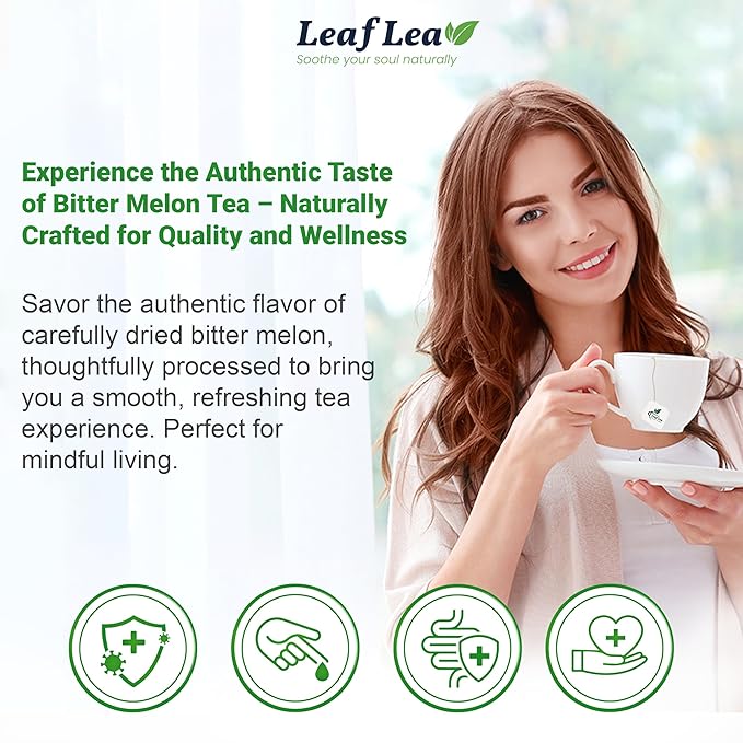 LeafLea 120 Bitter Melon Tea Bags, 100% Pure Bitter Melon Fruit. Supports Wellness and Digestion | Caffeine-Free, Sugar-Free, Vegan, Pack of 3