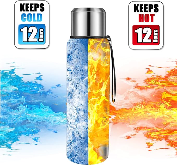 Insulated vacuum Thermo Bottle 500ml/16.9oz with cup Stainless steel coffee bottles for hot and cold drink water flask.(Silver,500ml)