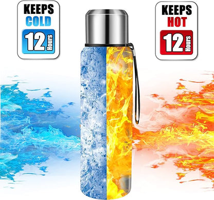 Insulated vacuum Thermo Bottle 500ml/16.9oz with cup Stainless steel coffee bottles for hot and cold drink water flask.(Silver,500ml)