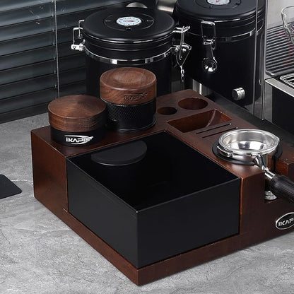 IKAPE 51MM Coffee Distributor, New Wooden Handle Design, Gravity Adaptive Espresso Distributor Fits All 51MM Espresso Portafilter, Compatible with 51MM Delonghi Bottomless Portafilter