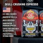 Load image into Gallery viewer, Fire Department Coffee - Gives Back to Firefighters - Full-Bodied &amp; Bold Skull Crushing Espresso Coffee Beans - Roasted in the USA - Premium Espresso Beans - Veteran Owned - Bulk 5 LB