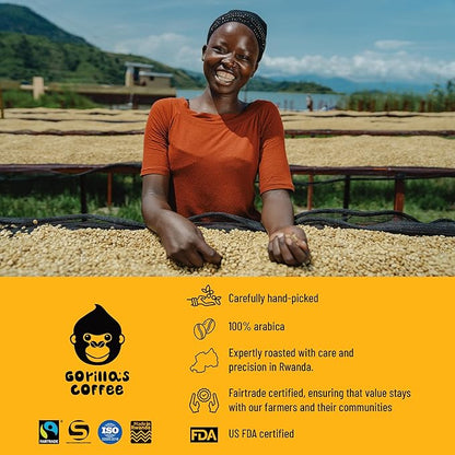 Gorilla's Coffee 100% Arabica - Medium Roast Whole Bean Coffee, Fair Trade, Full Bodied, with Notes of Dark Chocolate | Premium Rwandan Coffee | Rich, Flavorful, and Aromatic (500g/17.6oz)