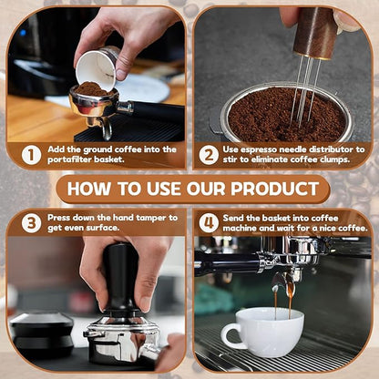 Espresso Tamper 51mm & Espresso Stirrer, Coffee Tamper for Espresso Machine, Espresso Distribution Tool, Espresso Stamp Press, Calibrated Spring Loaded Hand Tamper Stainless Steel Base (51mm)