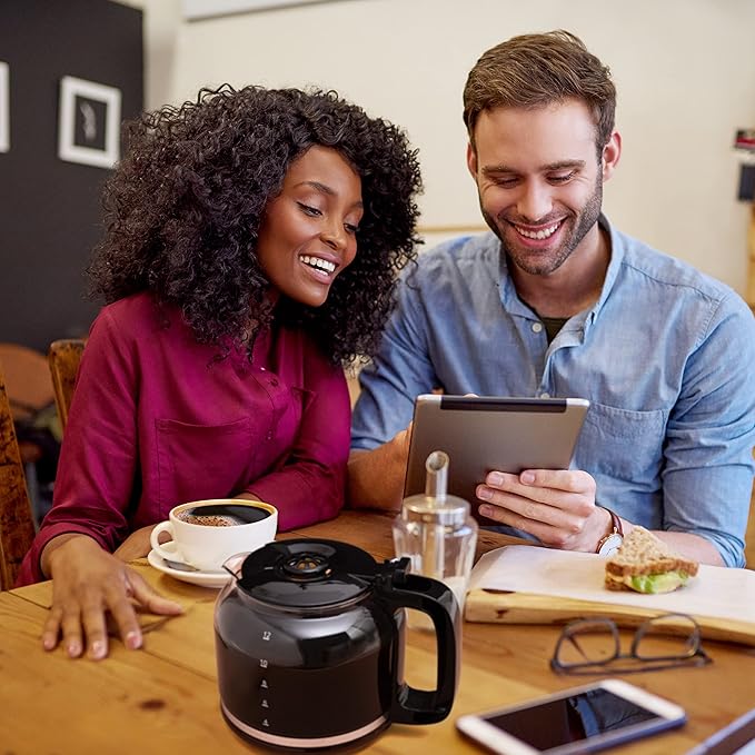 Mixpresso 12 Cup Coffee Pot, Auto-Off & Reusable Filter, Large Drip Coffee Maker, Borosilicate Glass Carafe, Anti-Drip, Water Window, Easy On/Off Switch, Black Coffee Machine