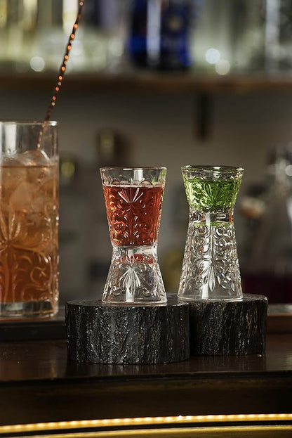 Barski Glass - Reversible Shot Glass - Jigger Tumbler - Designed Tumblers - Use for Liquor - Vodka - Cocktail - Set of 6 Glasses - One side is 1 oz, Other Side is 2 oz. - Made in Europe