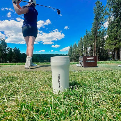 AeroPress Stainless Steel Travel Coffee Tumbler - Double-Wall Insulation for Hot or Cold Drinks with a Splash-Resistant Lid and Built-In Filter Storage, Cup Holder Friendly - 16 oz, Cream