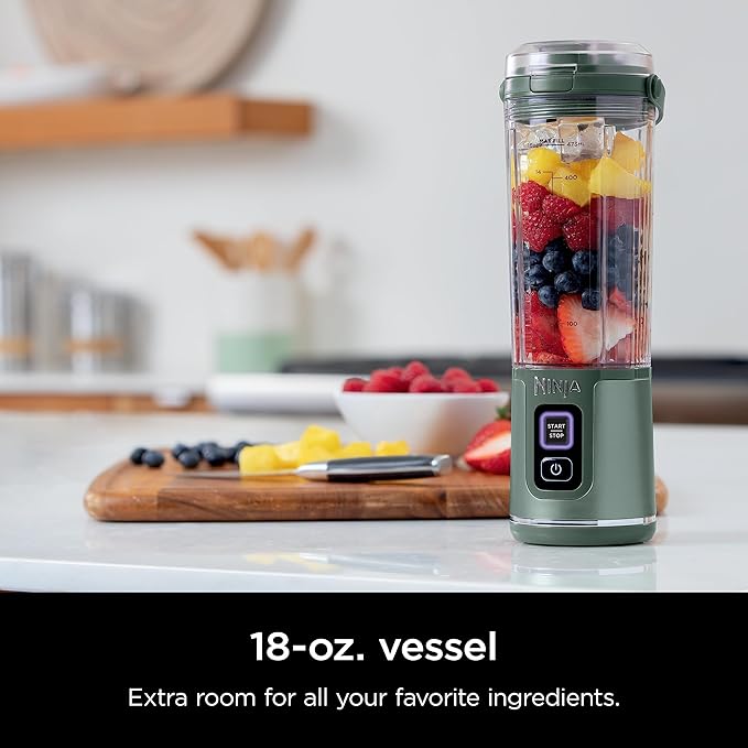 Ninja BC151EM Blast Portable Blender, Cordless, 18oz. Vessel, Personal Blender-for Shakes & Smoothies, BPA Free, Leakproof-Lid & Sip Spout, USB-C Rechargeable, Dishwasher Safe Parts, Forest Green