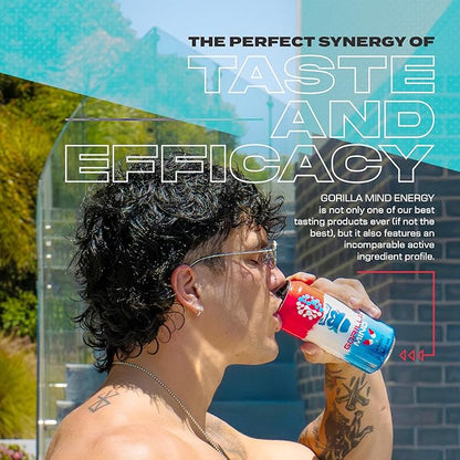 Gorilla Mind Energy Drink | Unmatched Energy · Amplified Focus | N-Acetyl-L-Tyrosine, Alpha-GPC, 200mg Caffeine, Uridine, Saffron | 0 Sugar Or Artificial Colors | 16oz, 12-Pack (Orange Ice Dream)