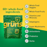 Load image into Gallery viewer, Gruns Adults Super Greens Gummies, Multivitamin Superfood Gummy Bears with Spirulina, Chlorella, Prebiotics &amp; Fiber for Digestive Health, Adaptogens Supplement with 20 Vitamins &amp; Minerals, 28 Count