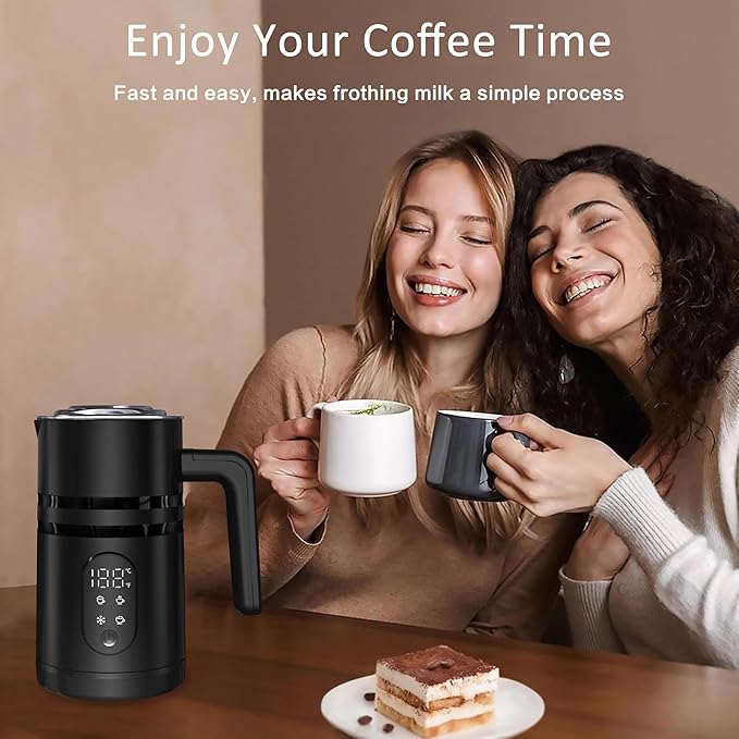 Milk Frother and Steamer, 19.9 OZ Detachable Milk Frother for Coffee with Temperature Display, 4 in 1 Large Capacity Automatic Warm and Cold Foam Maker for Coffee, Latte, Cappuccino