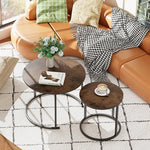 Load image into Gallery viewer, aboxoo Coffee Table Nesting Round Table Set of 2 Side Table with Sturdy Metal Frame for Living Room Bedroom Apartment Modern Industrial Simple Nightstand,Rustic Brown
