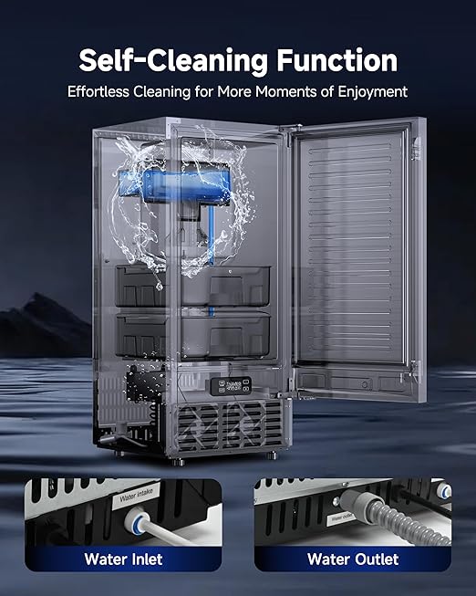 Commercial Ice Machine, Under Counter Ice Maker 66 Lb/Day, Built-in Freestanding Nugget Ice Maker with 2-Drawer Ice Baskets, Auto-Cleaning & 24H Timer, for Commercial & Home Use(Black)