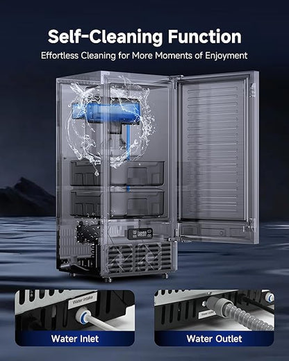 Commercial Ice Machine, Under Counter Ice Maker 66 Lb/Day, Built-in Freestanding Nugget Ice Maker with 2-Drawer Ice Baskets, Auto-Cleaning & 24H Timer, for Commercial & Home Use(Black)