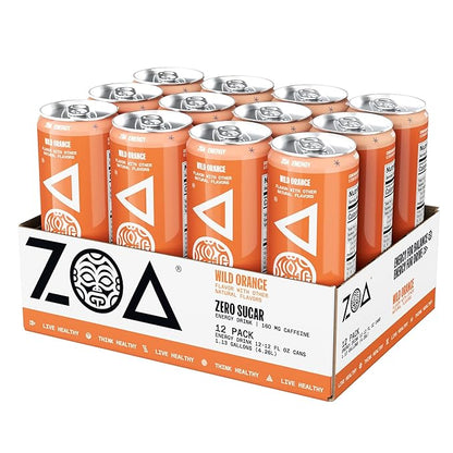 ZOA Zero Sugar Energy Drinks, Tropical Taste Pack - Sugar Free with Electrolytes, Healthy Vitamin C, Amino Acids, Essential B-Vitamins, and Caffeine from Green Tea - 12 Fl Oz (Pack Of 36)