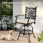 Load image into Gallery viewer, PHI VILLA 7 PCS High Bar Patio Dining Set, Cast Aluminum Outdoor Bar Set for 6 with 54" Round Bar Table and 6 Outdoor Swivel Bar Stool Chairs with Seat Cushion