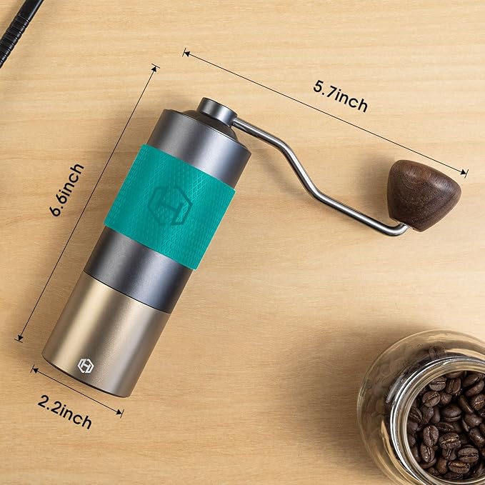 Manual Coffee Grinder - HEIHOX Hand with Adjustable Conical Stainless Steel Burr Mill, Capacity 30g Portable Mill Faster Grinding Efficiency Espresso to Coarse for Office, Home, Camping