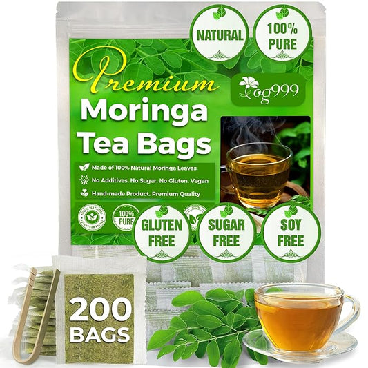 TOG999, Premium 200 Moringa Leaf Tea Bags, 100% Natural & Pure from Moringa Leaves. Loose Leaf Moringa Herbal Tea. Moringa Leaf Tea. No Sugar, No Caffeine, No Gluten, Vegan.