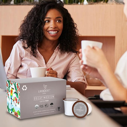 Lifeboost Organic Decaf Coffee K Cups - Low Acid Single Origin Non-GMO Mold Free Decaf Coffee Pods Compatible with Keurig & Keurig 2 - Third Party Tested for Mycotoxins and Pesticides - 10 Count