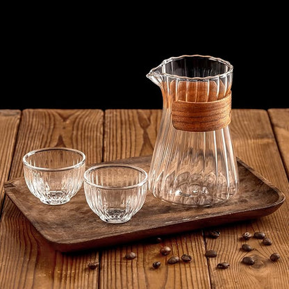 Small Glass Coffee Server Set of 2 - Manual Pour Over Coffee Maker 16oz, Borosilicate Glass Coffee Carafe with Heat-Resistant Wood Ring,2 Pack