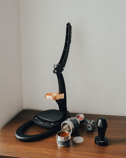 Normcore 45.5mm Spring Loaded Coffee Tamper V4 Fits Flair Pro, Pro 2, 304 Stainless Steel Flat Base, Ergonomic Anodized Aluminum Handle, Black