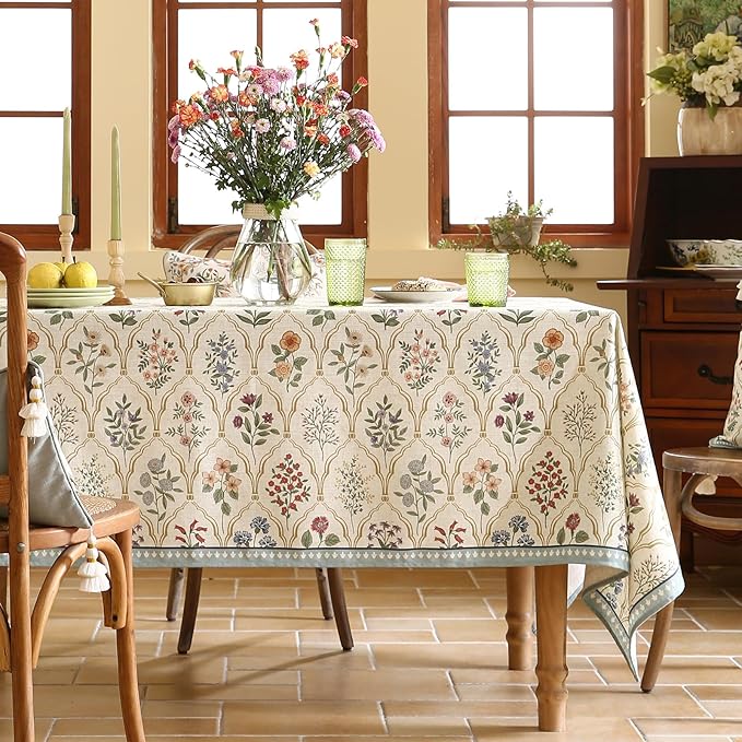 Designer Linen Table Cloth for Rectangle Table,Western Colorful Floral Indoor Tablecloth,Wrinkle Resistant Decor Tablecloths for Dining Thanksgiving Kitchen Christmas,55"*79"-Serenity B