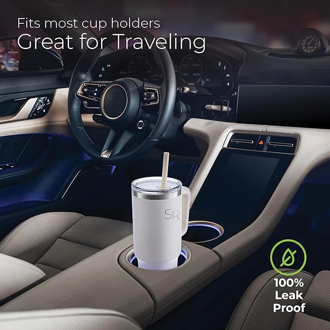 SIPX™ Insulated Tumbler With Lid And Straw, 40oz. Tumbler With Handle Keeps Cold 12 Hours, Water Bottle Thermos With Lid, BPA-Free Reusable Insulated Coffee Tumblers, Travel Mug Great For Beach Party