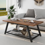 Load image into Gallery viewer, Tohomeor 2-Tier Industrial Coffee Table Mnimalist Vintage Farmhouse Wooden and Metal Living Room Coffee Table with Storage Shelf Accent Furniture (Rustic Brown)